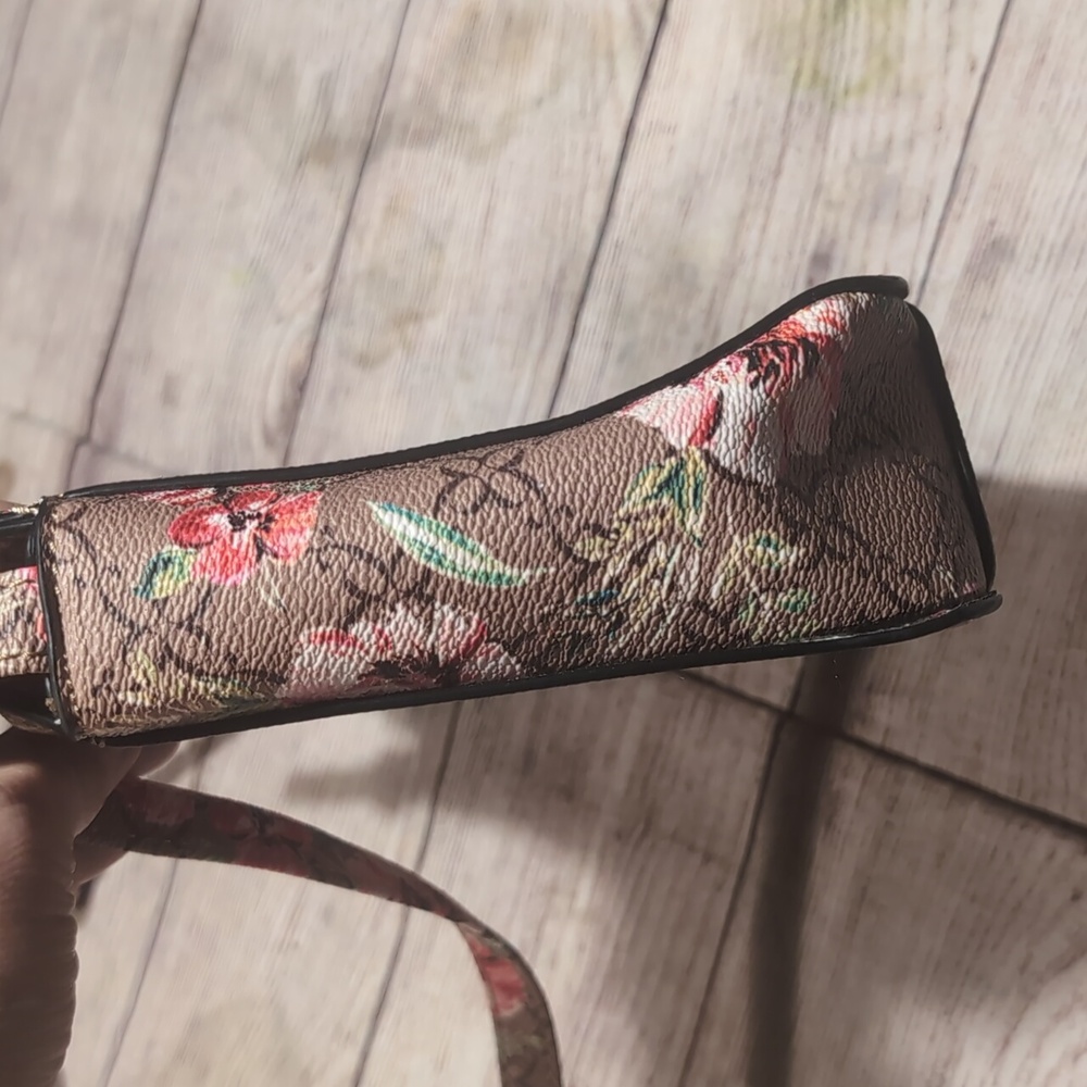 Nine West Coated Canvas Ligh Brown With Pink Floral Pattern Crossbody Bag - Picture 8 of 16